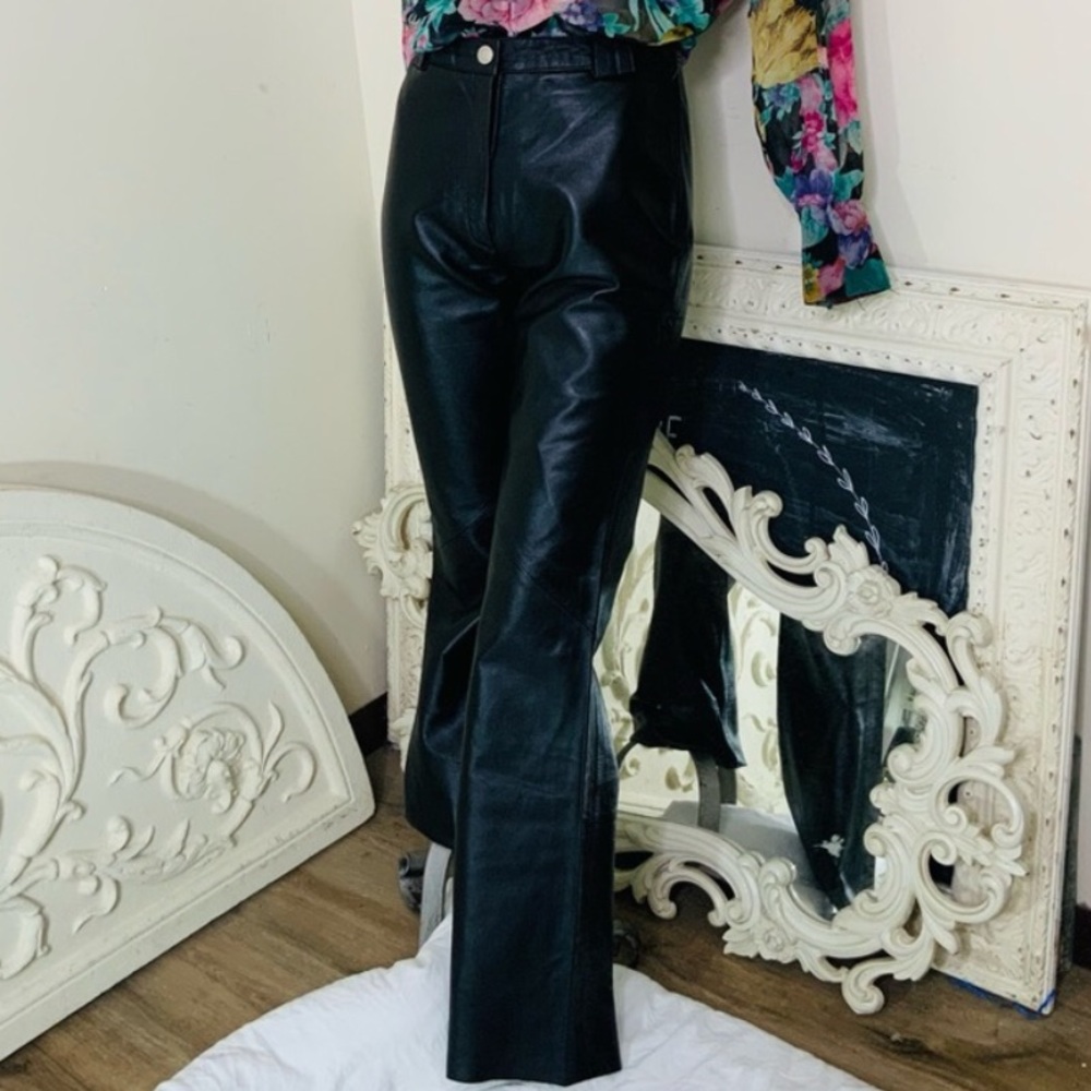 Black Leather Bootcut Pants Trouser